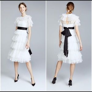 Needle & Thread White Tulle Tiered Midi Dr…